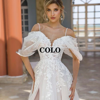 Vestuvių Suknelės, 2022 Moterų Suknelės Boho Balta Aplikacijos Off Peties Nuotakos Suknelė Paplūdimio Aukštos Padalinta Vestuvių Vakarą Chalatai